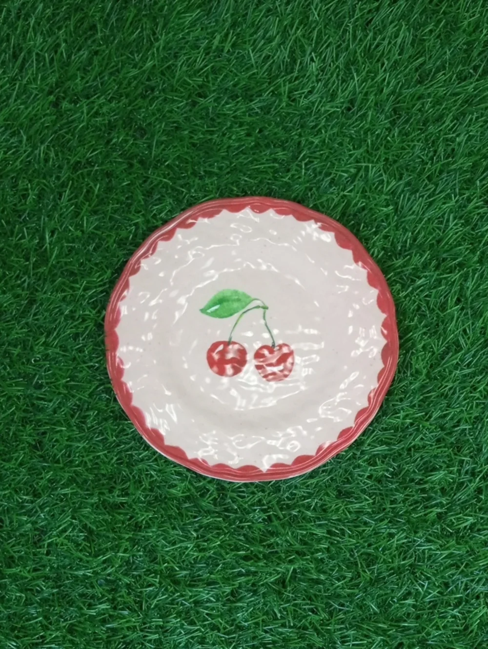 ⛱️ Cherry Accent Dessert Small Plates - Red Trim (Set of 4)